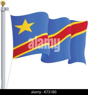 Winkende Demokratische Republik Kongo Flagge isoliert auf einem weißen Hintergrund. Vector Illustration. Stock Vektor