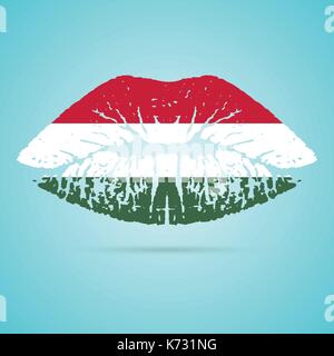 Ungarn Flagge Lippenstift auf den Lippen isoliert auf einem weißen Hintergrund. Vector Illustration. Stock Vektor