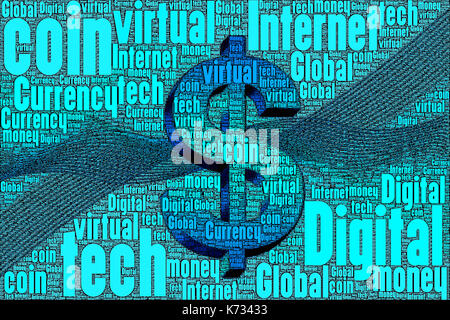 Digitale virtuelle Geld bit Münzen Konzept aus Worten über das Thema. Stockfoto