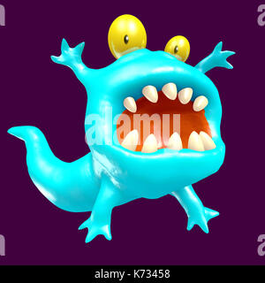 Süße blaue tadpole Monster. lustige Emoticon Charakter. 3D-Darstellung. Stockfoto