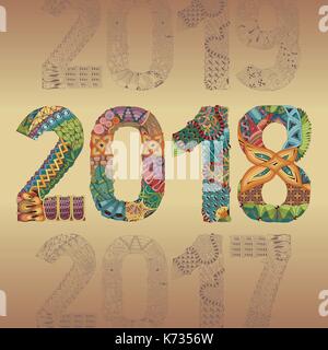 Anzahl 2018 Zentangle. Vektor-Deko-Objekt Stock Vektor