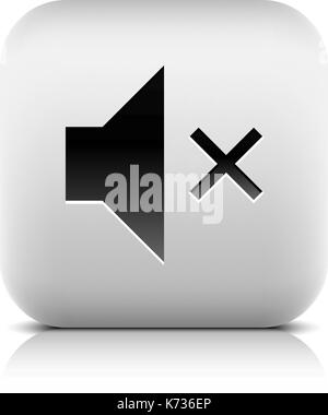 Media Player Symbol mit Volume Mute unterzeichnen. Abgerundetes Quadrat web-Taste mit schwarzen Schatten grau Reflexion auf weißem Hintergrund. Serie in einem Stein Stil Stock Vektor