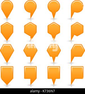 Flach Farbe orange Karte pin anmelden Lage das Symbol mit dem grauen Schatten und Reflexen auf weißem Hintergrund. Web design Element speichern im Vektor Lllustrat Stock Vektor