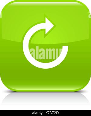 Grünes Symbol mit einem weißen Pfeil wiederholen, neu laden, aktualisieren, Rotation unterzeichnen. Set 05. Abgerundete quadratische Schaltfläche mit grauen Reflexion, schwarzer Schatten auf weißem backgrou Stock Vektor