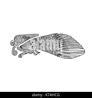 Schwarz und wite Motte mit ethnischen floralen Ornamenten für Erwachsene Malbuch. Zentagle Muster. Vektor doodle Abbildung. Nacht - fliegen Motten. Stock Vektor