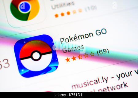 Pokemon gehen App im Apple App Store, Mobile Game, virtuelle Realität, Game, Nintendo, App-Icon, Anzeige auf dem Bildschirm des mobilen Stockfoto