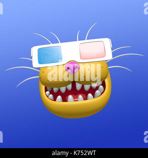 Fröhlich lächelnd orange Katze Maulkorb in 3-D-Brille. 3d-Abbildung. niedliche Zeichentrickfigur. freundliche Haustier für Web Icons und t-shirt. Stockfoto