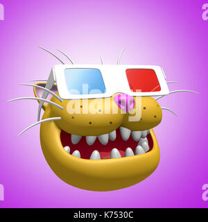 Glücklich lächelnde orange Katze Kopf in 3-D-Brille. 3d-Abbildung. Lustig niedlich Charakter. freundliche Haustier für Web Icons und t-shirt. Stockfoto
