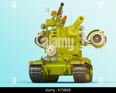 Cartoon Ultra Tank. Science Fiction militärische Ausrüstung. 3D-Darstellung. Blauen Hintergrund. Stockfoto