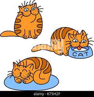 Orange Katzen emoticons eingestellt. lustige Cartoon coolen Charakter. weiße Farbe Hintergrund. Freundliche Kätzchen Kollektion für Web Icons und Shirt. isolierte Vektor i Stock Vektor