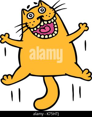 Orange Katze vor Freude hüpfend. lustige Cartoon coolen Charakter. freundliche Haustier für Web Icons und Shirt. isolierte Vector Illustration. Stock Vektor