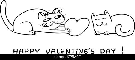 Süße liebe Farben Schwarz und Weiß Katzen am Valentinstag. Tomcat bietet eine große rote Herzen Pussycat auf einem Datum. Romantische Stimmung. Geschenk herzlich. Stock Vektor