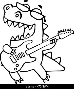 Der Drache spielt die E-Gitarre in schwarz Gläser. Vector Illustration. Gläser auf einem separaten Layer. Stock Vektor