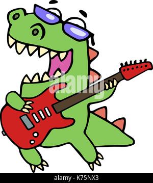 Rock Star Dinosaurier spielen auf der E-Gitarre. Vector Illustration. Gläser auf einem separaten Layer. Stock Vektor