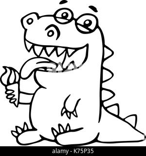 Cute dragon Licks plombir. Vector Illustration. lustige Cartoon Charakter. Stock Vektor