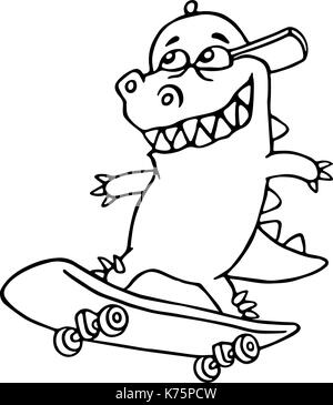 Lustige Dinosaurier in einer Kappe Skates auf einem Skateboard. Vector Illustration. cartoon niedlichen Charakter. Stock Vektor