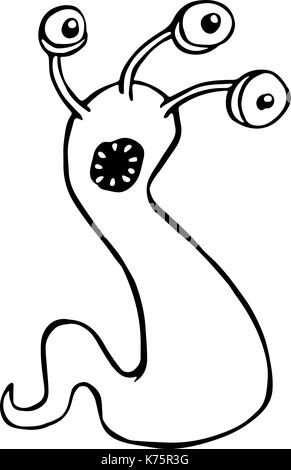 Lustige 3-eyed Monster in verschiedenen Formen in schwarz weiß Farben. Vector Illustration Stock Vektor