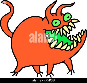 Cartoon niedliche rote Monster lächelt und läuft. Vector Illustration. lustige Emoticon coolen Charakter. Stock Vektor