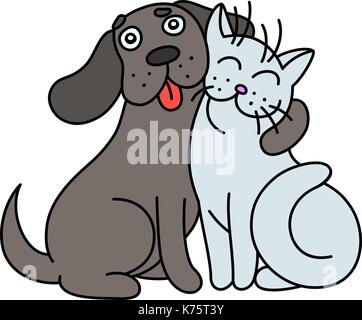 Süßer hund Umarmungen Katze. Vector Illustration. Stock Vektor