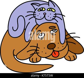 Lustige Katze auf den Hund. Vector Illustration. Stock Vektor