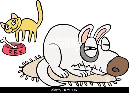 Die Freundschaft der verspielte Katze und wütenden Hund.. cartoon Bild Pelztiere. Art Emotionen. Feiertage Paare. zusammen für immer. beste Freunde. Vektor illustr Stock Vektor