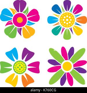 Satz von vier mehrfarbigen geometrischen Blumen-Symbole auf weißem Hintergrund   Vektorbild Stock Vektor