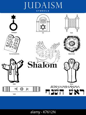 Satz von Judentum Symbole auf weißem Hintergrund mit blauen Balken - Vektorbild Stock Vektor