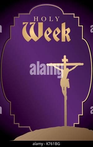 Karwoche - Silhouette der Kreuzigung Christi auf lila Hintergrund - Vektorbild Stock Vektor