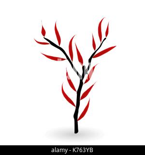 Bunte naturalistischen grüne Blätter am Zweig. Vector Illustration. Stock Vektor