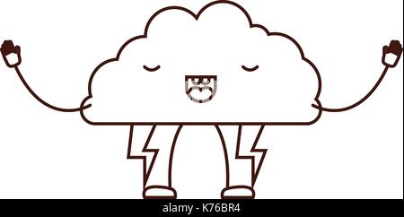 Cloud mit Blitze kawaii Karikatur in brauner Farbe, Kontur Stock Vektor