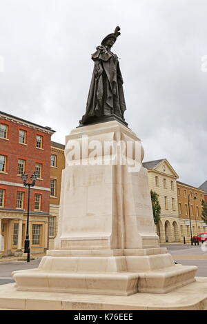 Königin Elizabeth, die Königinmutter Statue, Königin Mutter Square, Poundbury, Dorchester, Dorset, England, Großbritannien, USA, UK, Europa Stockfoto