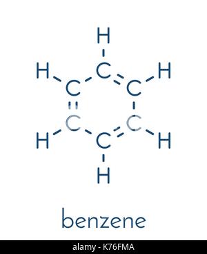 Benzol aromatischer Kohlenwasserstoff Molekül. Wichtig in der Petrochemie, Bestandteil von Benzin. Skelettmuskulatur Formel. Stock Vektor