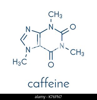 Stimulans Koffein Molekül. In Kaffee, Tee und vielen weichen und Energy Drinks. Skelettmuskulatur Formel. Stock Vektor