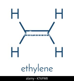 Ethylen (ethen) Molekül. In der Produktion von Polyethylen verwendet, sondern auch wichtig als pflanzenhormon. Skelettmuskulatur Formel. Stock Vektor