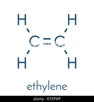 Ethylen (ethen) Molekül. In der Produktion von Polyethylen verwendet, sondern auch wichtig als pflanzenhormon. Skelettmuskulatur Formel. Stock Vektor