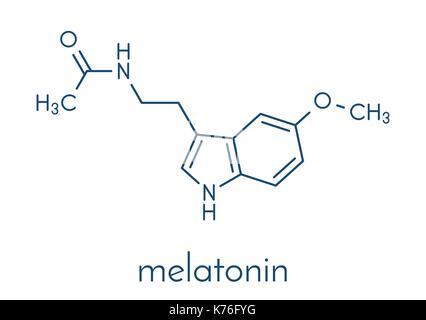 Melatonin Hormon Molekül. In den Menschen, es spielt eine Rolle in der zirkadiane Rhythmus der Synchronisation. Skelettmuskulatur Formel. Stock Vektor