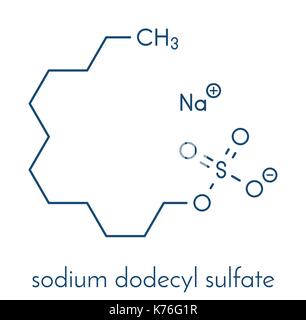 Sodium dodecyl Sulfate (SDS, Natrium Lauryl Sulfat) Tensid Molekül. Häufig in Reinigungsmitteln eingesetzt. Skelettmuskulatur Formel. Stock Vektor