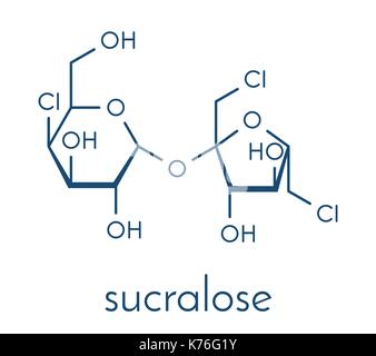 Sucralose Süßstoff Molekül. Als Zuckerersatz verwendet. Skelettmuskulatur Formel. Stock Vektor