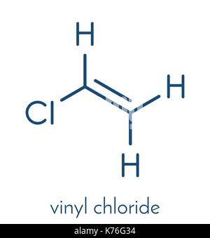 Vinylchlorid, Polyvinylchlorid (PVC) Kunststoff Baustein. Skelettmuskulatur Formel. Stock Vektor