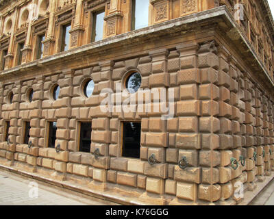 Steinmauern der Palacio de Carlos V, Alhambra, Granada, Andalusien, Spanien, Europa Stockfoto