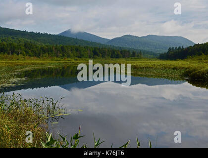 Elm See Wasserstraße in den Adirondack Mountains, NY USA im Frühjahr, mit gegraben und Osten Berge im Hintergrund. Stockfoto