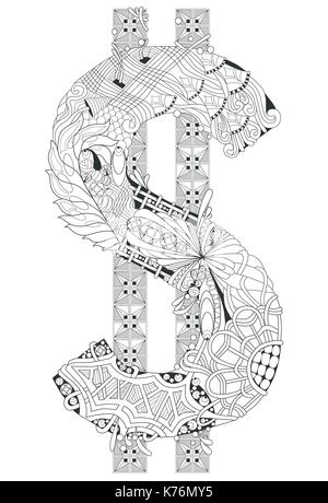 Symbol der Dollar zentangle. Vektor dekoratives Objekt Stock Vektor