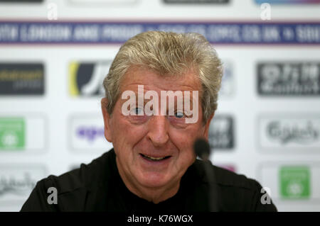 Neue Crystal Palace Manager Roy Hodgson während einer Pressekonferenz auf der Ziele Soccer Center, Beckenham. Stockfoto