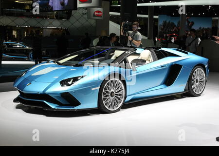 Frankfurt, Deutschland. 13 Sep, 2017. Lamborghini Aventador S auf dem Display während der Frankfurter Automobilausstellung IAA 2017 in Frankfurt am Main, Deutschland Am 13. September 2017. Credit: Maik Boenisch/Pacific Press/Alamy leben Nachrichten Stockfoto