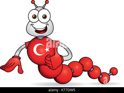 Zeichentrickfigur. Karikatur von Wurm mit Händen von Kugeln mit den Farben der Flagge der Türkei gebildet. Vektorbild Stock Vektor