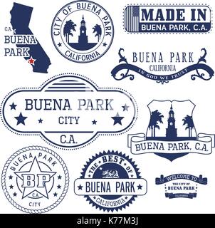 Satz generischer Stempel und Zeichen von Buena Park City, Kalifornien Stock Vektor