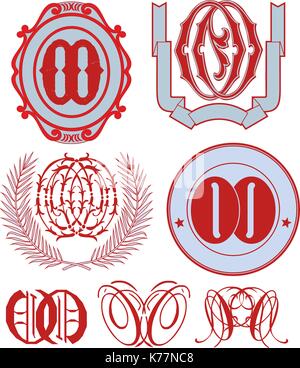 Satz von OO Monogramme und dekorativen Emblem Vorlagen mit zwei Buchstaben FF. Vektor Sammlung Stock Vektor