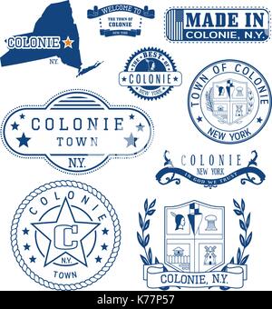 Satz generischer Stempel und Zeichen der Colonie Stadt, New York State Stock Vektor