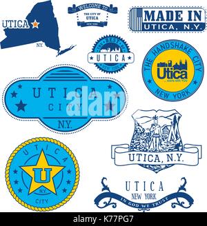 Satz generischer Stempel und Zeichen von Utica, New York State Stock Vektor