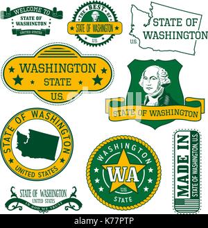 Satz generischer Stempel und Zeichen der Staat Washington Stock Vektor